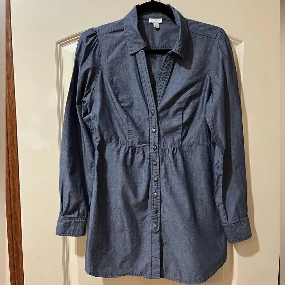 ANTHROPOLOGIE ODILLE Long Sleeve Denim Tunic Top Blue Women’s Size 4